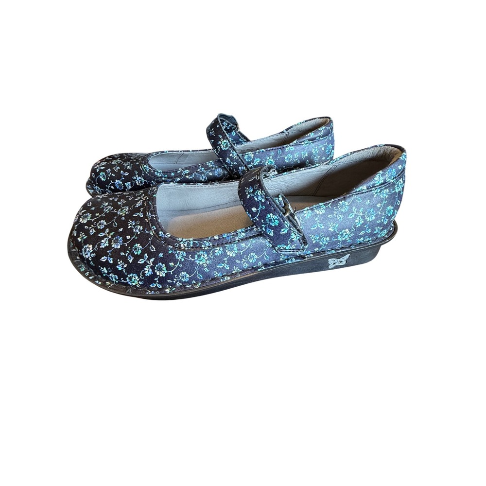 Alegria Paloma Floral Leather Mary Jane Clogs Shoes Black Blue Women 40 US 9-9.5